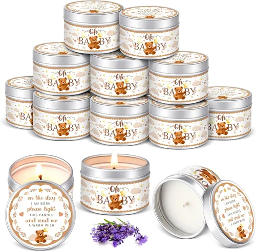 Miniatura 12 de Funtery 12 velas de fiesta de baby shower para invitados, velas perfumadas de lavanda, velas rústicas para revelación de género (brotes)