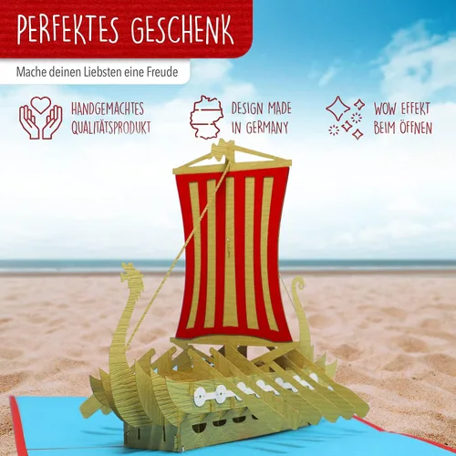 Miniatura 3 de LIN Tarjeta de felicitación 3D desplegable para fanáticos de los vikingos o como tarjeta de regalo para un recorrido en barco, barco vikingo