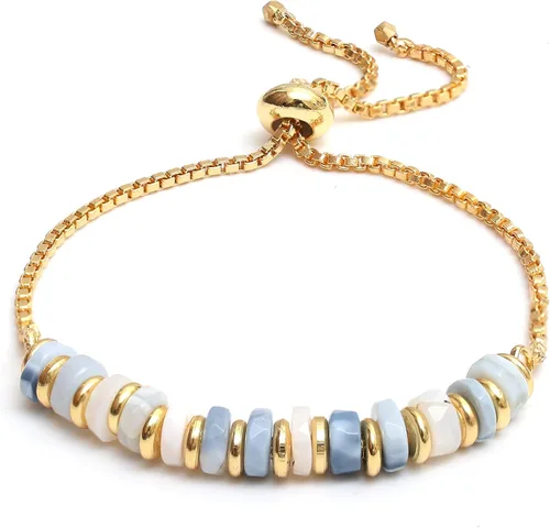 Miniatura 29 de Natural Heishi Beads With Spacers Slider Bracelet Gemstone Healing Jewelry With 14k Yellow Gold Plated 8- Inch Adjustable Length