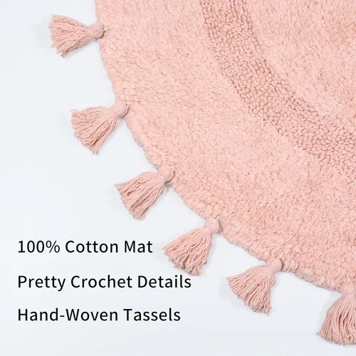 Miniatura 3 de Alfombras de baño bohemias de medio círculo con borlas, alfombra de baño tejida a mano 100% algodón, antideslizante, absorbente, con almohadilla
