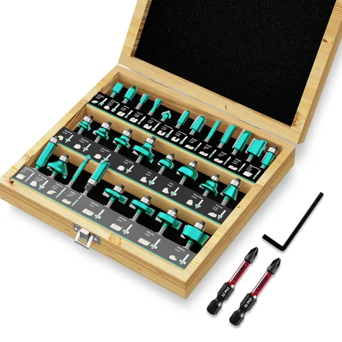 CSOOM Juego de 30 brocas para enrutador, vástago de 1/4 pulgadas con herramientas profesionales para carpintería para tallado de precisión y
