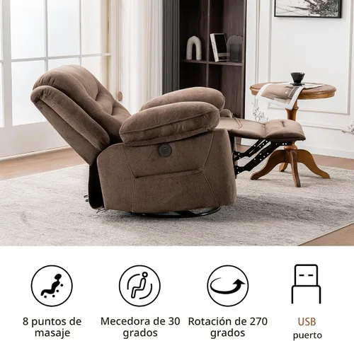 Miniatura 9 de Ketaiyou Sillón Reclinable Eléctrico Giratorio Basculante con Masaje y Calor, Puerto USB, Posición Infinita, Sillas Mecedoras Deslizantes Eléctricas