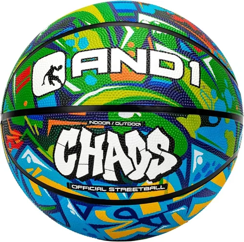 AND1 Chaos Rubber Basketball: Official Regulation Size 7 (29.5 inches) Rubber Basketball - Deep Channel Construction Streetball, Made for Indoor