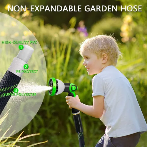 Miniatura 2 de Junredy Manguera de jardín de 25 pies, manguera de agua no expandible, flexible, ligera y resistente, con boquilla de 10 funciones, diseño sin