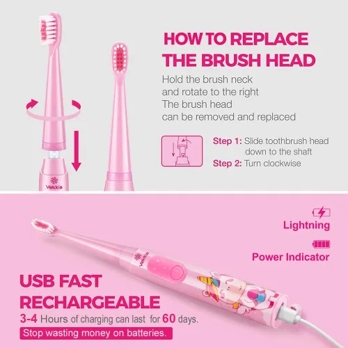 Miniatura 2 de Vekkia - Cepillos de dientes eléctricos para niños Rosa