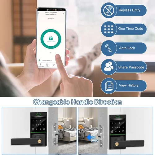 Miniatura 3 de Cerradura de puerta automática de entrada sin llave, cerradura inteligente con perilla de puerta, huella digital biométrica, código de acceso