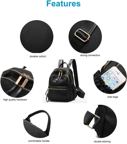 Miniatura 6 de Wraifa Mochila pequeña Oxford impermeable para mujer, mochila escolar para niñas, 111 Small Size Black, S