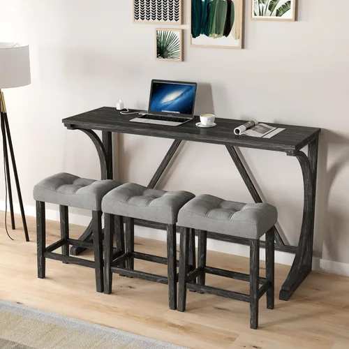 Miniatura 31 de JIVOIT Juego de mesa de comedor de 3 piezas con altura de mostrador, juego de comedor de madera maciza con 2 taburetes tapizados, mesa de comedor
