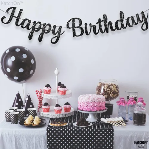 Miniatura 5 de KatchOn Cartel de feliz cumpleaños cursivo negro con purpurina, pre-encordado, 10 pies, cartel de feliz cumpleaños para mujeres, hombres, niños