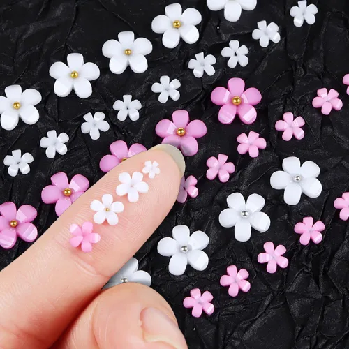 Miniatura 9 de Dijes para uñas de flores 3D, kit de decoración de uñas de 2 cajas con diamantes de imitación acrílicos 3D, lámina de uñas holográfica iridiscente