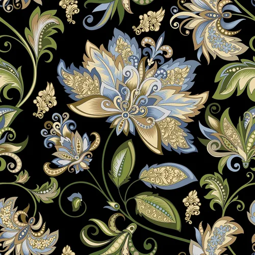 WESTICK Papel tapiz de damasco de flores, bohemio, para despegar y pegar, vintage, victoriano, retro, negro, azul, floral, papel de contacto para