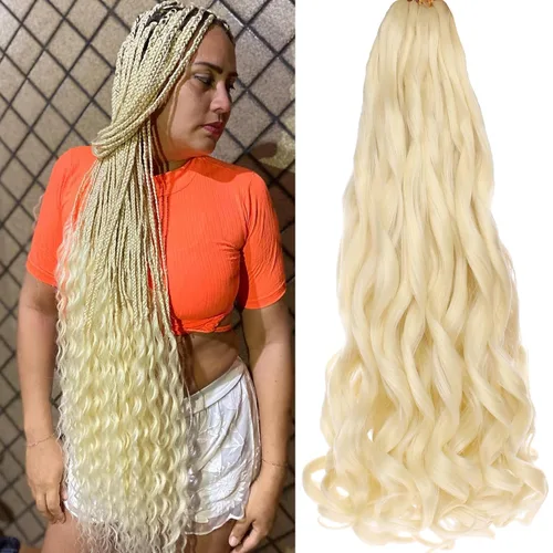 Miniatura 75 de COOKOO 9 paquetes de cabello rizado francés trenzado de 18 pulgadas, suave y flexible, cabello trenzado de alta calidad, rizos franceses, extensión