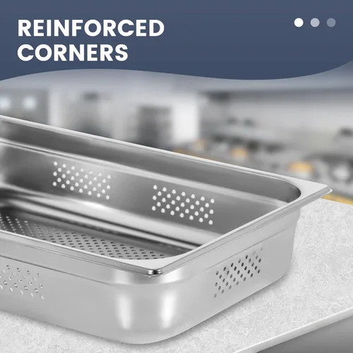 Miniatura 4 de BIEAMA Bandeja para mesa de vapor de 1/3 de tamaño, 4 pulgadas de profundidad, acero inoxidable perforado antiatascos NSF, bandeja de hotel
