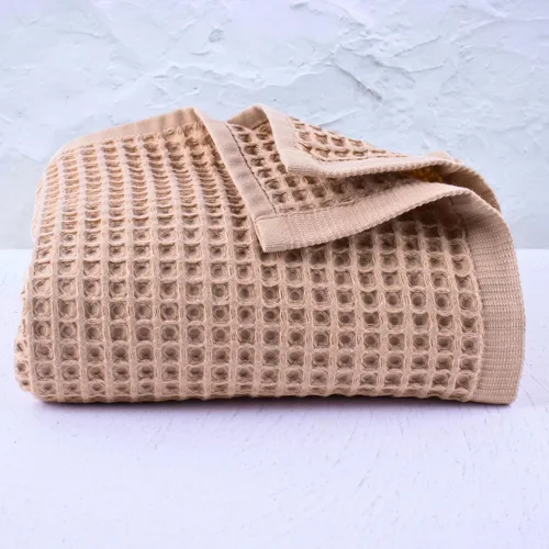Miniatura 7 de PÜSKÜL - Paquete de 2 toallas de baño y spa de punto gofre, 100% algodón orgánico turco de alta calidad, fina de secado rápido, fabricadas en Beige