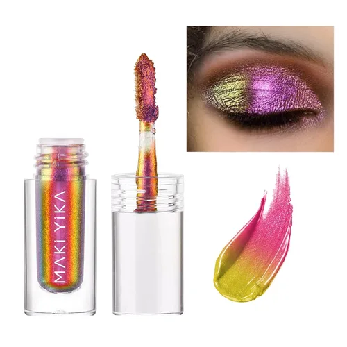 Miniatura 14 de Maki Yika Sombra de ojos líquida con brillo Ojos de camaleón metálicos Sombra de ojos multicolor cambiante de larga duración Sombra de ojos Aurora
