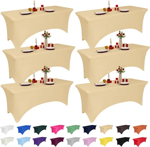 Miniatura 32 de Paquete de 2 manteles de elastano negro de 6 pies para mesas rectangulares, ajustado y elástico, lavable, resistente a las arrugas, perfecto