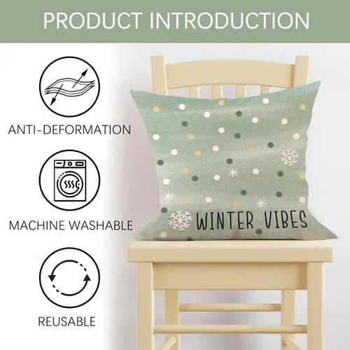 Miniatura 3 de Hello Winter Vibes - Juego de 4 fundas de almohada decorativas verdes de 20 x 20 pulgadas, ponte acogedora para bicicleta, árbol de Navidad, copos
