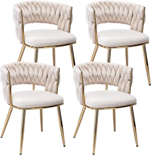 Miniatura 20 de Juego de 2 sillas de comedor tejidas, modernas sillas de comedor tejidas a mano con patas de metal negro, sillas tapizadas con marco negro
