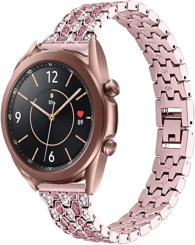 Miniatura 8 de BabyValley banda de metal compatible con Samsung Galaxy Watch 3 41/45MM pulsera de acero inoxidable pulsera joya correa de repuesto de cristal Negro