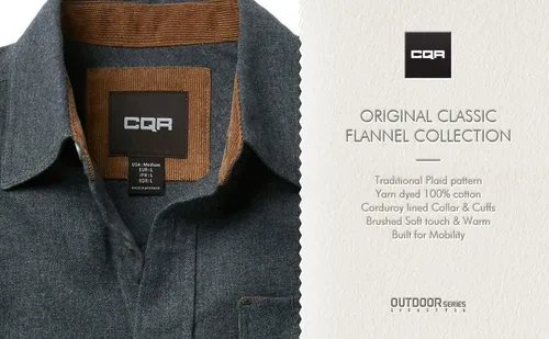Miniatura 9 de CQR - Camisa de franela de algodón a cuadros con botones y manga larga para hombre, algodón cepillado suave, camisa de estilo informal
