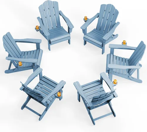 Miniatura 59 de KINGYES Silla plegable Adirondack, sillas de patio HDPE para todo clima, silla de césped con textura de madera para junto a la piscina, patio Aruba