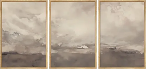 Miniatura 160 de SIGNWIN Lienzo enmarcado para pared, arte con pinceladas de flujo neutro en tonos beige abstractos, ilustraciones, arte moderno, decorativo