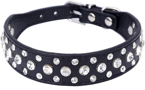 Miniatura 7 de Dogs Kingdom Collares de piel con diamantes de imitación personalizados de 12 a 20 pulgadas de longitud, para razas pequeñas y medianas, color azul