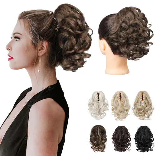 REECHO Extensión de cola de caballo, pinza de cola de caballo rizada y ondulada de 9 pulgadas, extensiones de cabello HP001 para mujeres - Castaño