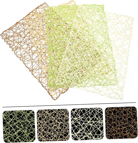 Miniatura 4 de Mikinona 4 manteles individuales tejidos de cuerda de papel de ratán, manteles individuales de papel aislados, tapete decorativo para colocar tazas