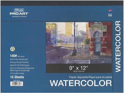 Miniatura 19 de Pro Art Bloc de acuarela de 12 x 16 AF 140 libras, 15 unidades, papel de acuarela, cuaderno de bocetos, papel de color de agua, bloc de papel