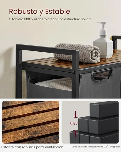 Miniatura 5 de VASAGLE cesto para la ropa, cesta de lavandería, clasificador de ropa con 2 bolsas extraíbles y tiradores, estante, estructura metálica, 2 x 12.1