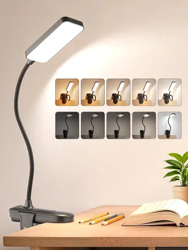 Miniatura 9 de Lámpara de escritorio rosa linda luz de lectura, 45 modos de luz regulable con clip con batería de 4000 mAh, lámpara de escritorio recargable de 450