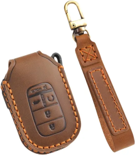 Miniatura 8 de Funda de cuero genuino para llavero de 5 botones para Honda Civic Accord Pilot CRV Pilot HRV 2022 2023 2024 2025 (azul)
