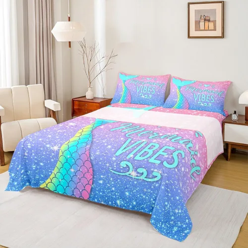 Miniatura 24 de Outer Space - Juego de sábanas tamaño matrimonial para niñas y niños, diseño de arco iris, galaxia, estrellas, planeta, kawaii, pastel, rosa, azul