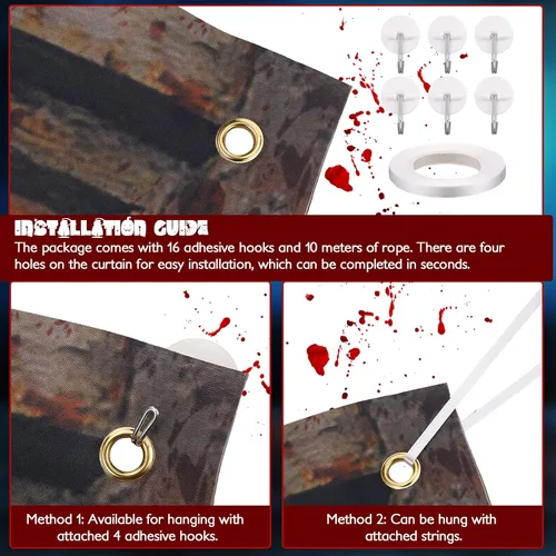 Miniatura 6 de SmoothNovelty 4 Pack Halloween Window Decorations Halloween Clown Curtain Scary Window Silhouettes Cover, Horror Clown with Blood for Garage Door