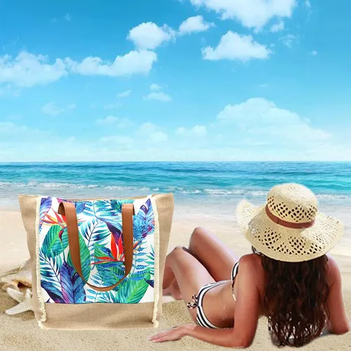 Miniatura 81 de Bolso grande de paja para mujer, tejido de ratán, bolso de playa de verano, a rayas