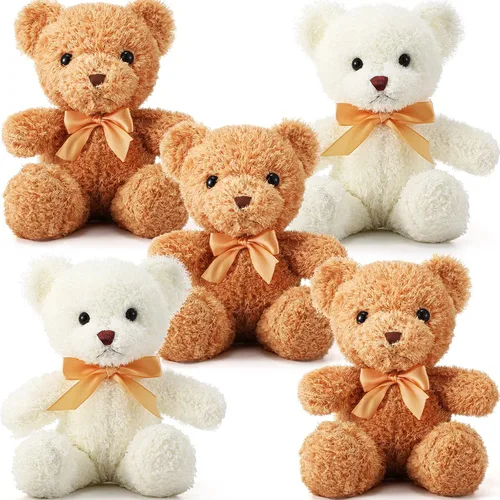 Miniatura 8 de HyDren 5 piezas de osos de peluche animales suaves juguetes de felpa de San Valentín, 12 pulgadas, lindo oso pequeño y lanudo con capucha y corbatín