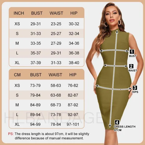 Miniatura 6 de HLBandage Vestido de vendaje ajustado de rayón y midi sin mangas con cuello alto para mujer