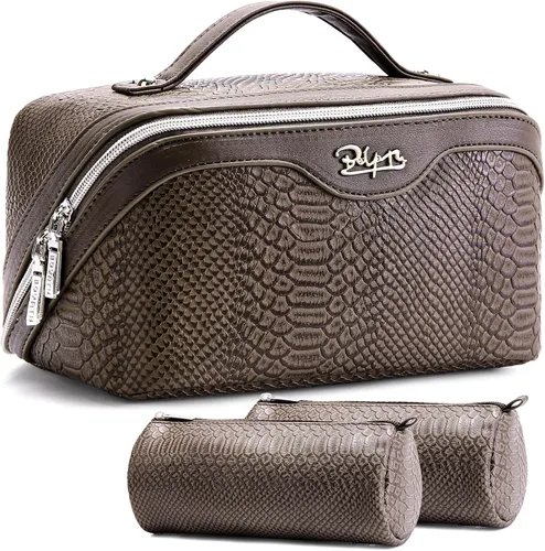 Miniatura 22 de BOYATU Bolsa organizadora de maquillaje de viaje, bolsa de cosméticos: Juego de 3 bolsas de maquillaje para mujeres con asa - Bolsas de aseo