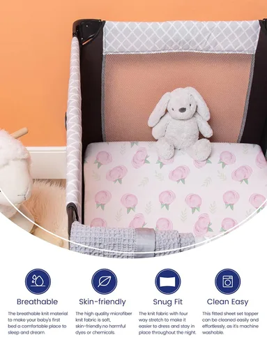 Miniatura 2 de TotAha Sábanas elásticas de primera calidad Pack N Play Playard, sábanas para cuna pequeña (paquete de 2), hipoalergénicas, cómodas y sedosas