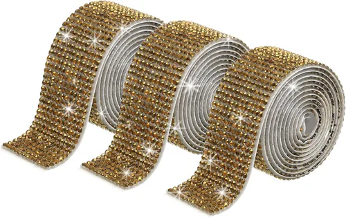 Miniatura 32 de MECCANIXITY 3 rollos de cinta de diamantes de imitación autoadhesiva de 3 yardas y 0.315 in para proyectos de artes y manualidades, pasteles de Beige