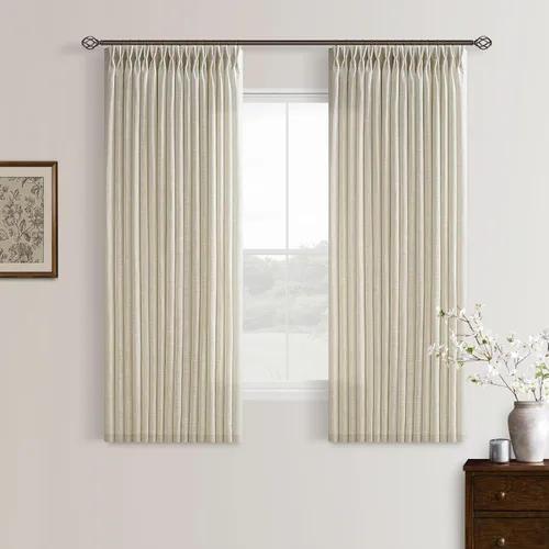 Miniatura 37 de TWODRAPES Cortinas de Lino Plisadas con Pinza Beige Blancas de 54 Pulgadas de Largo 2 Paneles para Comedor Cocina Dormitorio Plisadas Semi