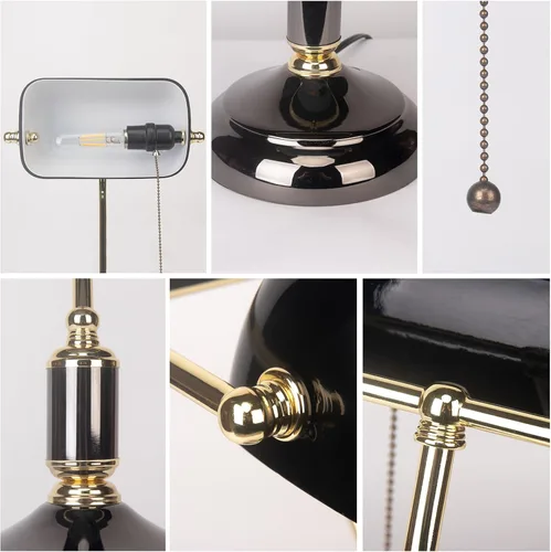 Miniatura 6 de FIRVRE Bankers - Lámpara de escritorio con interruptor de cadena de tracción con enchufe, lámparas de escritorio con pantalla de vidrio negro, base