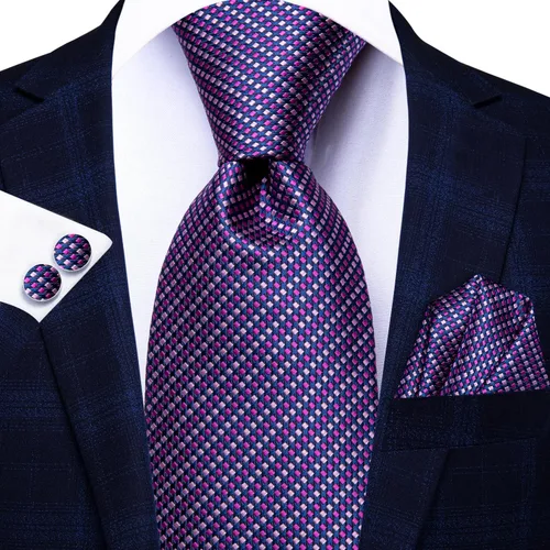 Miniatura 192 de Hi-Tie Corbata clásica de cachemira para hombre con pañuelo y gemelos a cuadros