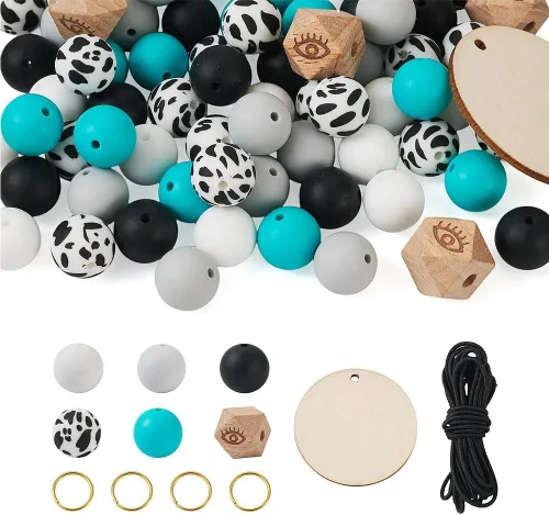 Miniatura 32 de FASHEWELRY 36 cuentas de silicona redondas del alfabeto A-Z, cuentas focales de goma de vaca para pulseras, collares, llaveros, fabricación de joyas