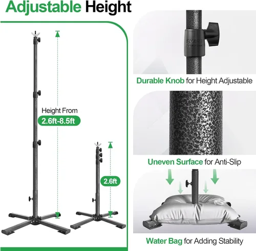 Miniatura 5 de Kit portátil de soporte para telón de fondo Emart con base plana cruzada plegable, altura ajustable de 2,6 m, ancho de 3 m, tubo y marco colgante
