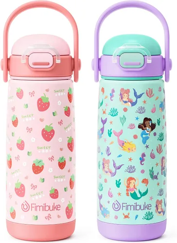 Miniatura 24 de Fimibuke Botella de agua aislada para niños con tapa con pajita y asa - 14 onzas, sin BPA, acero inoxidable 18/8, recipiente de metal, a prueba