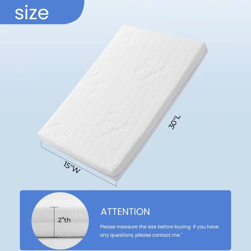 Miniatura 2 de Colchón de moisés de 30 x 15 pulgadas para Dream On Me Lacy: colchón de espuma viscoelástica de gel de doble cara de 2 pulgadas de grosor, apto