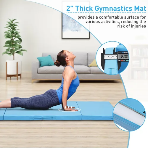 Miniatura 2 de Colchoneta de gimnasia, 3 x 6 pies, 4 x 8 pies, 2 pulgadas de grosor, plegable, para niños, para gimnasio en casa, ejercicio y juego 3x6FT-azul claro