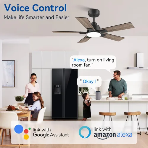 Miniatura 2 de Hoenofly Ventilador de techo inteligente de 42 pulgadas con control remoto de luces, control por aplicación y voz Alexa WIFI, motor CC reversible